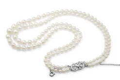 Akoya Double Strand Pearl Necklace With Platinum Diamond Clasp