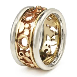 14ct 3 Tone Hand Made Pierced Out Band