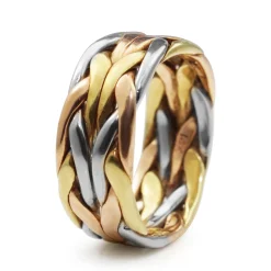 14ct 3 Tone Plaited Cigar Band Ring