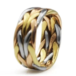 14ct 3 Tone Plaited Cigar Band Ring