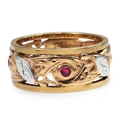 14ct 3 Tone Ruby Art Deco Vintage Ring