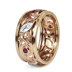 14ct 3 Tone Ruby Art Deco Vintage Ring