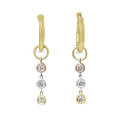 18ct 3 Tone Yellow, White and Rose Gold Diamond Drop Earrings