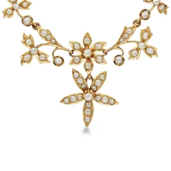 15ct and 9ct Yellow Gold Antique Floral Pearl Necklace