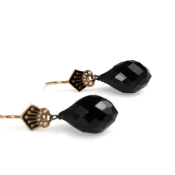 14ct Antique Onyx, Enamel and Pearl Drop Earrings