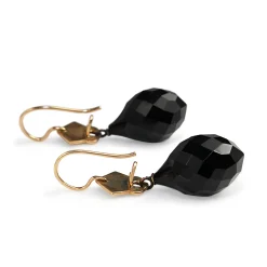 14ct Antique Onyx, Enamel and Pearl Drop Earrings