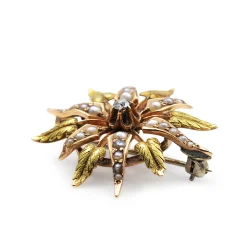 15ct Antique Yellow and Rose Gold Pearl and Diamond Brooch