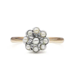 9ct Gold and Silver Antique Pearl Daisy / Flower Ring