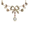 9ct Gold Antique Aquamarine, Pearl and Amethyst Bow Necklace