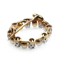 18ct Gold Antique Pearl and Rose Cut Diamond Wreath Brooch