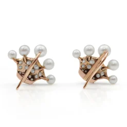 9ct Gold Antique Pearl 'Crown' Style Earrings