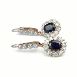 18ct Gold Antique Sapphire and Diamond Drop Earrings