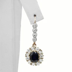 18ct Gold Antique Sapphire and Diamond Drop Earrings