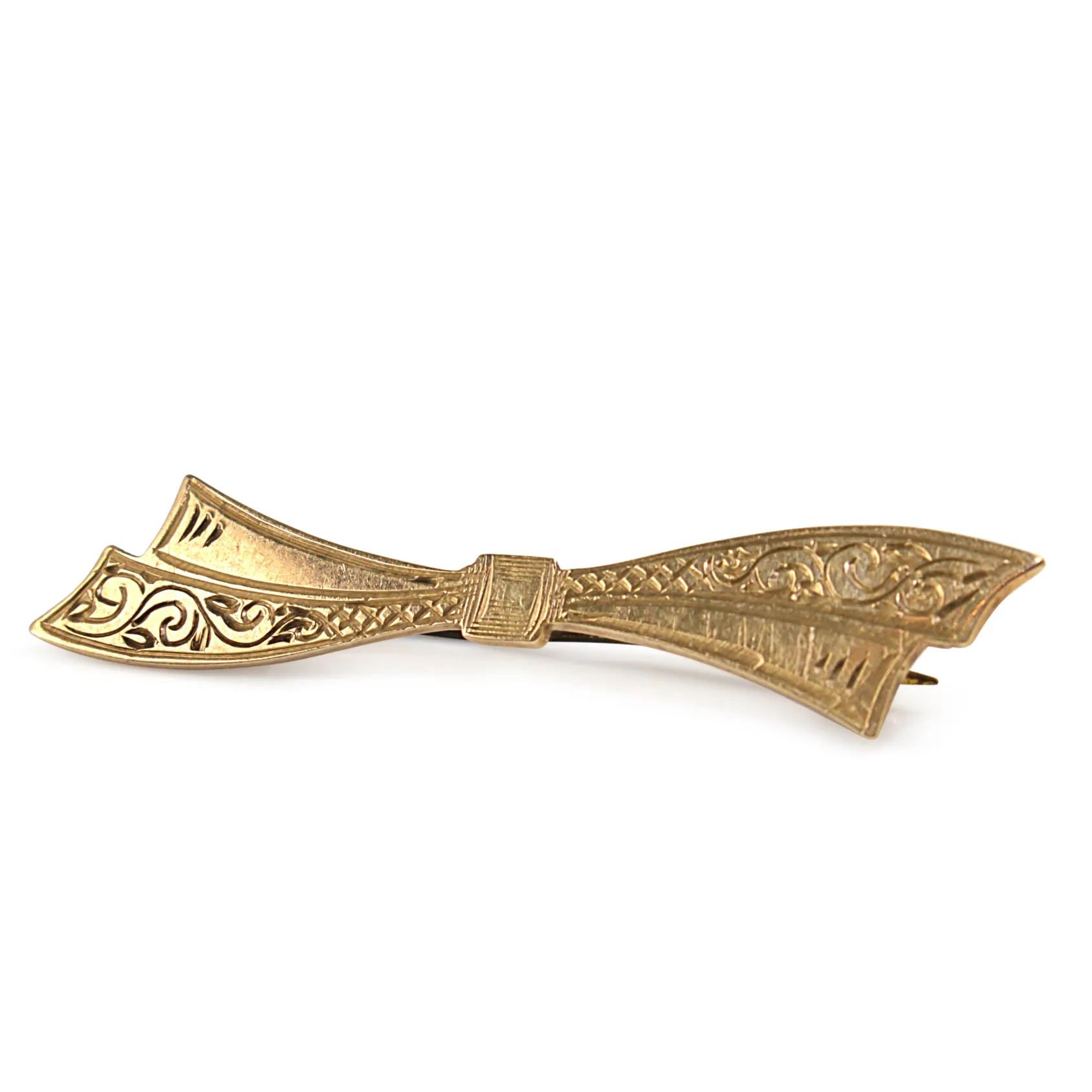 9ct Gold Vintage Etched Bow Brooch