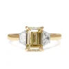 18ct Rose / Beige Gold 2.04ct Emerald Cut Champagne and Half Moon Diamond 3 Stone Ring
