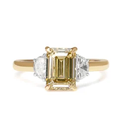 18ct Rose / Beige Gold 2.04ct Emerald Cut Champagne and Half Moon Diamond 3 Stone Ring