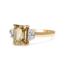 18ct Rose / Beige Gold 2.04ct Emerald Cut Champagne and Half Moon Diamond 3 Stone Ring