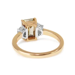 18ct Rose / Beige Gold 2.04ct Emerald Cut Champagne and Half Moon Diamond 3 Stone Ring