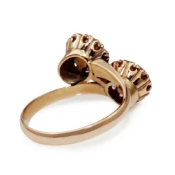 18ct Rose / Yellow Gold Antique Pearl and Rose Cut Diamond 'Moi et Toi' Ring
