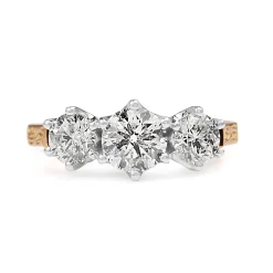 18ct Rose and White Gold 3 Stone Antique Style Diamond Ring