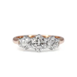 18ct Rose and White Gold Antique Style 3 Stone Diamond Ring