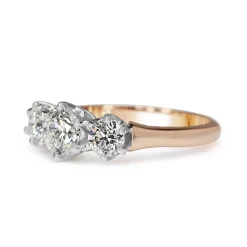 18ct Rose and White Gold Antique Style 3 Stone Diamond Ring