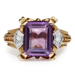 18ct Rose and White Gold Art Deco Amethyst and Diamond Ring