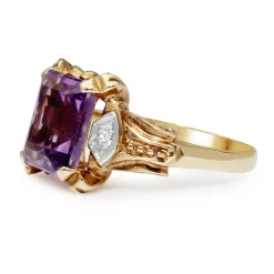 18ct Rose and White Gold Art Deco Amethyst and Diamond Ring
