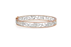 9ct Rose and White Gold Diamond Floral Bangle