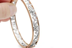 9ct Rose and White Gold Diamond Floral Bangle