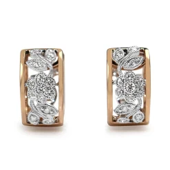 9ct Rose and White Gold Floral Diamond Hoop Earrings