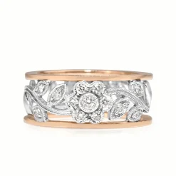 9ct Rose and White Gold Floral Diamond Ring