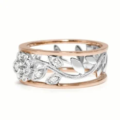 9ct Rose and White Gold Floral Diamond Ring