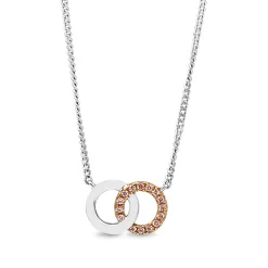 18ct Rose and White Gold Interlocking Circles Pink Diamond Necklace