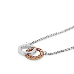 18ct Rose and White Gold Interlocking Circles Pink Diamond Necklace