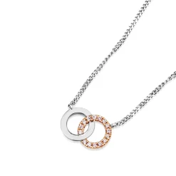 18ct Rose and White Gold Interlocking Circles Pink Diamond Necklace