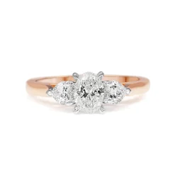 18ct Rose and White Gold Oval and Heart Shape 3 Stone Diamond Ring