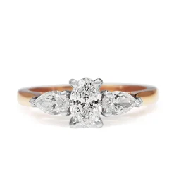 18ct Rose and White Gold Oval and Pear Diamond 3 Stone Ring