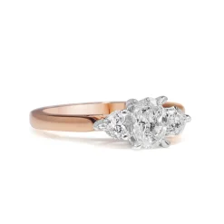 18ct Rose and White Gold Oval and Heart Shape 3 Stone Diamond Ring