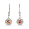 18ct Rose and White Gold Pink Sapphire and Diamond Halo Drop Earrings
