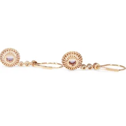 18ct Rose and White Gold Pink Sapphire and Diamond Halo Drop Earrings