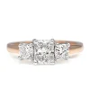 18ct Rose and White Gold Radiant and Cushion Cut 3 Stone Diamond Ring