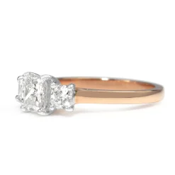 18ct Rose and White Gold Radiant and Cushion Cut 3 Stone Diamond Ring