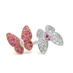 18ct Rose and White Gold Sapphire and Diamond Butterfly Ring