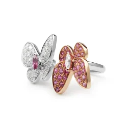 18ct Rose and White Gold Sapphire and Diamond Butterfly Ring