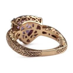 14ct Rose and White Gold Trillion Amethyst and Diamond Halo Ring with Etched Band