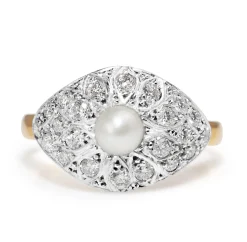 14ct Rose and White Gold Vintage Diamond and Pearl Ring