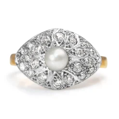 14ct Rose and White Gold Vintage Diamond and Pearl Ring