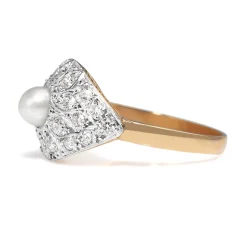 14ct Rose and White Gold Vintage Diamond and Pearl Ring