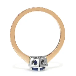 18ct Rose and White Gold Vintage Style Sapphire Solitaire Ring With Etched Band
